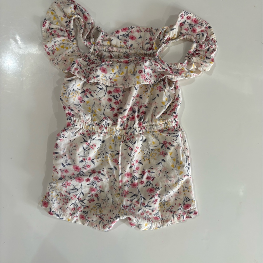 Old Navy Cream Floral Ruffle Romper with Pink & Yellow Accents
